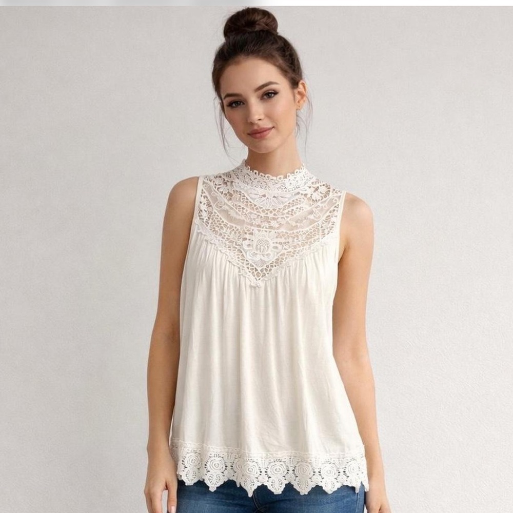 Belle Tweed Size L Cream lace short sleeve top Cute top